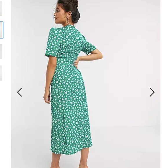 ASOS DESIGN midi tea dress green and white floral - Picture 5 of 14